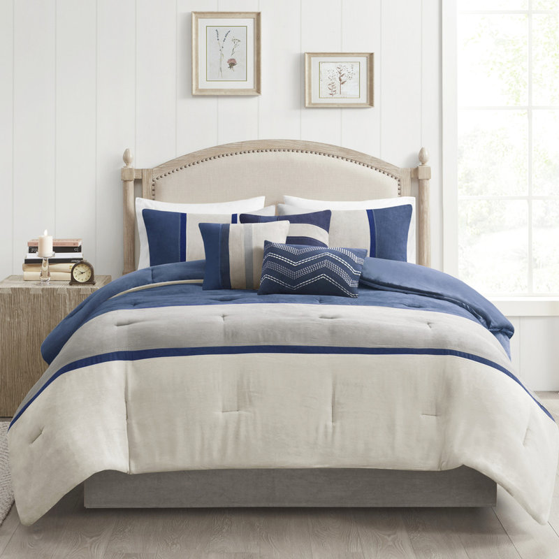 Édredon bleu en faux suède bleu - 7 pièces, suède de qualité, respirant