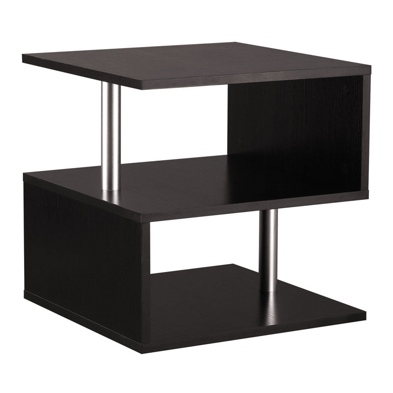 Table de bout moderne de 20 po, table d'appoint décorative, table basse en forme de S avec tablette de rangement et poteaux en acier, noir
