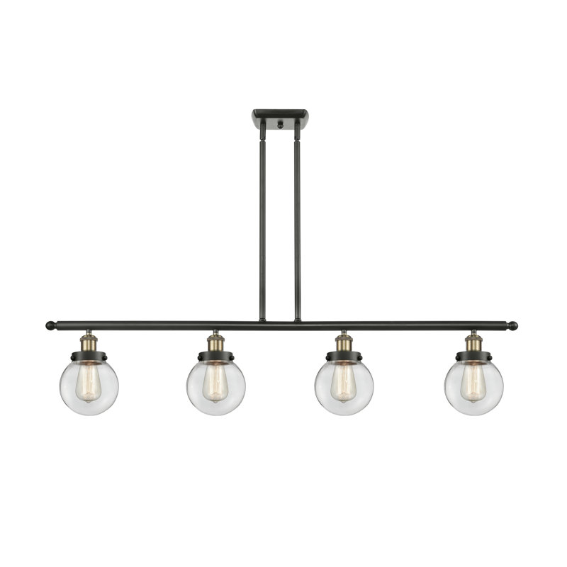 Luminaire suspendu linéaire à 4 lumières pour îlot de cuisine Chippewa, Transparent, DEL, Laiton antique noir