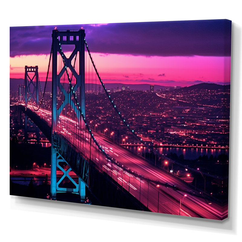 «San Francisco Skyline And Bay Bridge», reproduction d'art sur toile encadrée, H 12 po x l 20 po x P 1 po, Toile tendue