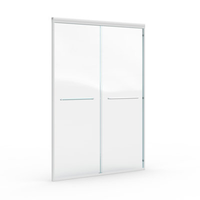 Double porte de douche coulissante, semi-sans cadre Bypass porte de salle de bain avec verre trempé 1/4 "(6mm) pour douche à l'italienne, blanc
