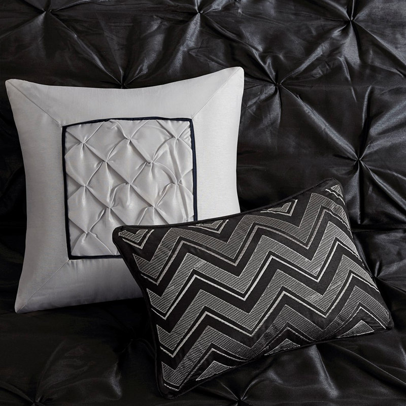 Shelby 7-Piece Padded Comforter Set, Black, Queen Comforter + 6 Additional Pieces