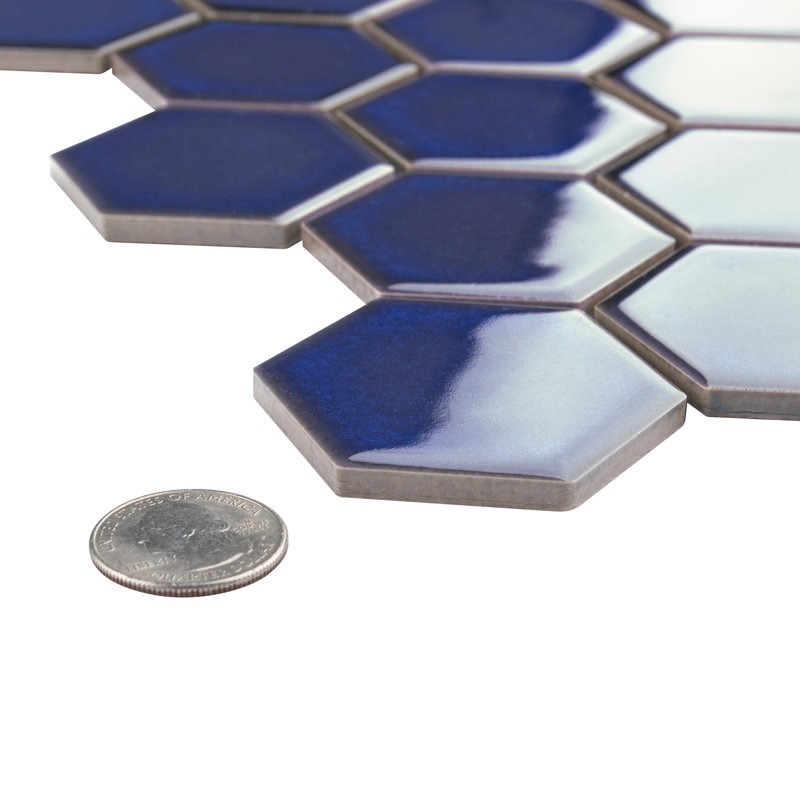 Tribeca 2" Hex Glossy Cobalt 11-1/8" x 12-5/8" Porcelain Mosaic Floor and Wall Tile