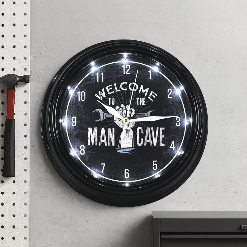 Horloge murale DEL «Welcome to the Man Cave» 12 po