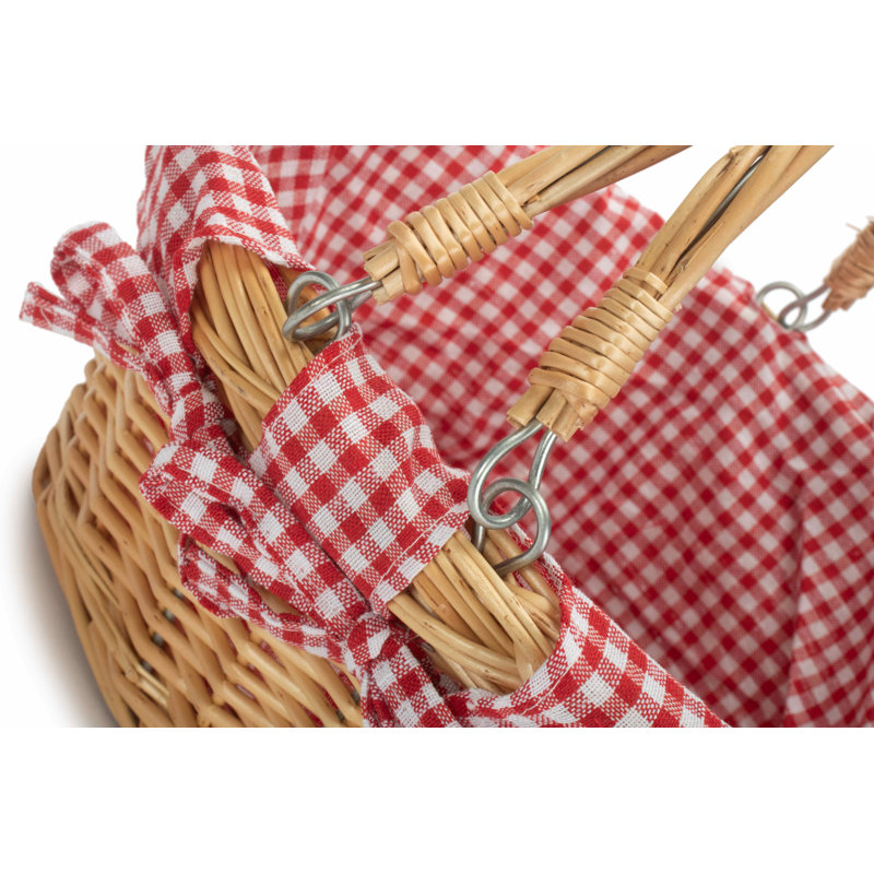 Swing Handle Wicker Shopping Basket with Red & White Checked Lining, Medium