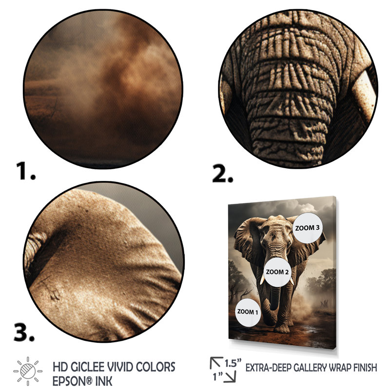 «Dawone African Elephant Race Elegance I», reproduction sur toile, Cadre flottant noir, H 44 po x l 34 po x P 1,5 po
