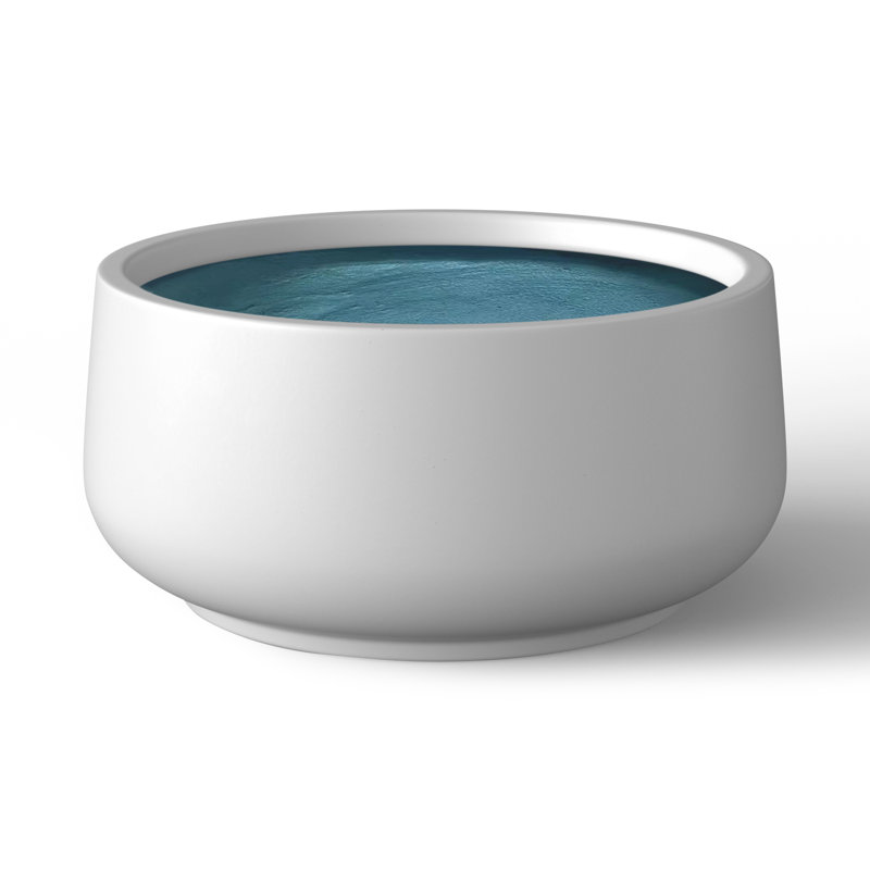 Medium Concrete Round Planter / Pot With Drainage Holes, 10.04" H x 17.13" W x 17.13" D, Crisp White