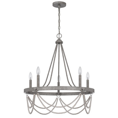 Anniston 5-Light Beaded Metal Chandelier in Antique Silver