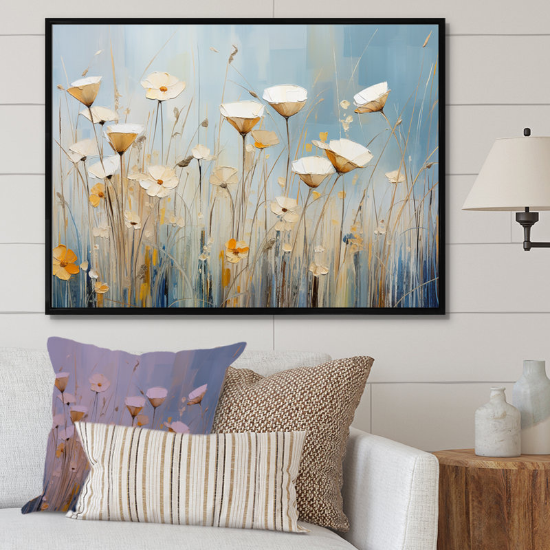 «Beige Minimalisme Wildflowers Breeze» sur toile, Cadre flottant noir, H 12 po x l 20 po x P 1 po