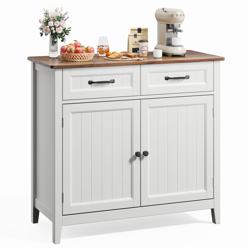32'' Kitchen Storage Island with Drawer and Adjustable Shelf, White/Retro