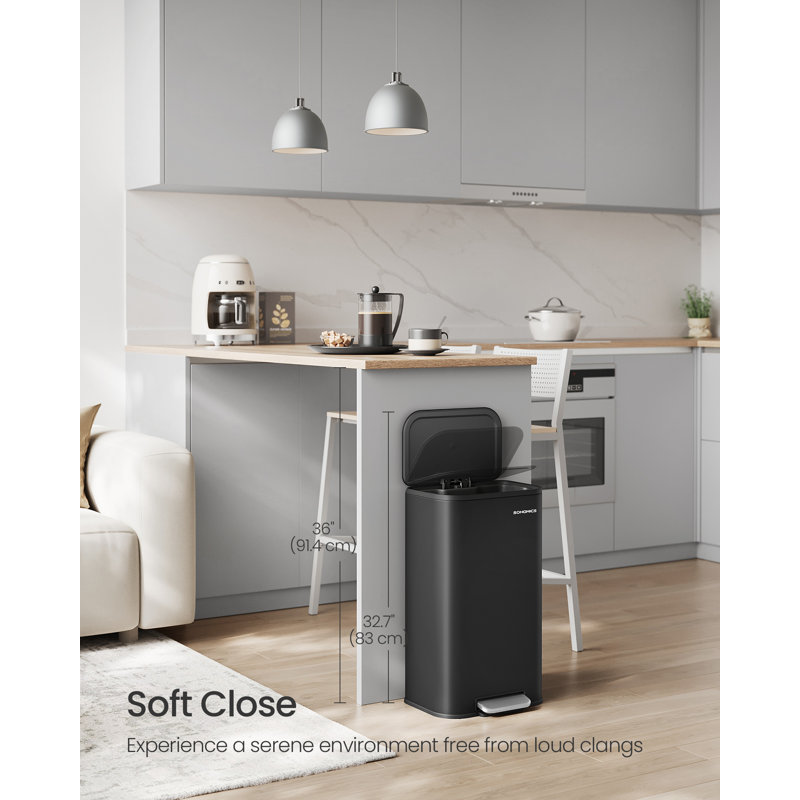 Step On Kitchen Trash Can, Ink Black, 30 L, 61cm H x 30cm W x 37cm D