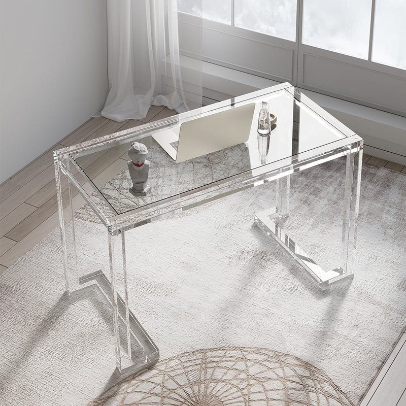 39.4" Modern Rectangular Clear Tempered Glass Office Writing Desk