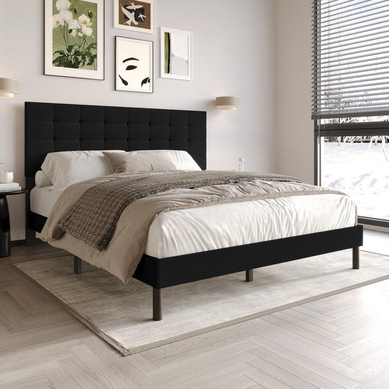 Haines Full Upholstered Panel Bed, Queen , Black