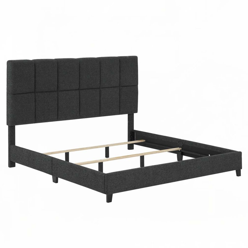 Boucle Upholstered Platform Bed, Grey, Queen