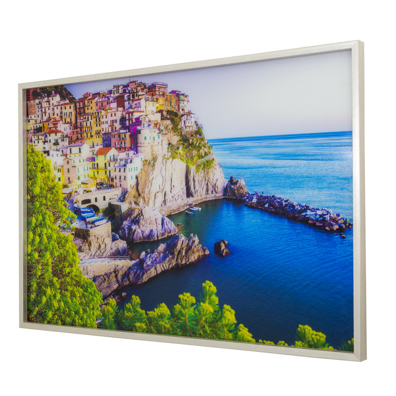 Coastal Charm Multi-Color Framed Tempered Glass Landscape Poster