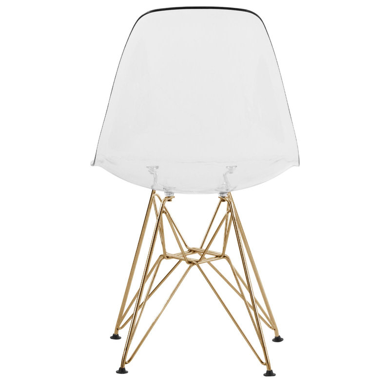 Bagimont Modern Plastic Dining Side Chair with Gold Eiffel Base, Clear
