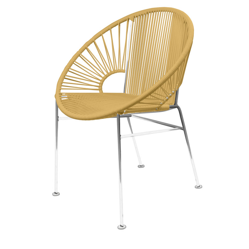 Concha Indoor/Outdoor Handmade Dining Chair, Chrome, Caramel