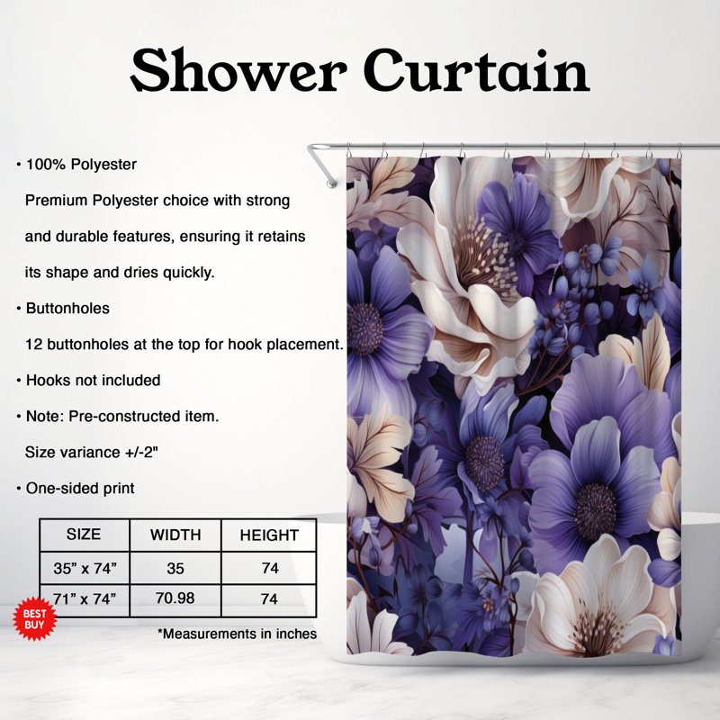 Violet Bloom - Premium Shower Curtain, 74"H x 71"W