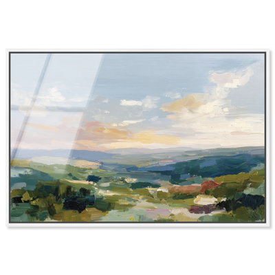 «Sunset Vista I», reproduction d'art acrylique encadrée sauge par Art Remedy, cadre blanc, 15 x 10