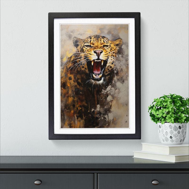 Leopard Gestural Art - Framed Print, 64cm H x 46cm W x 2cm D, Black Framed