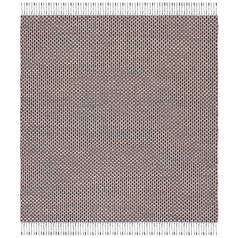 Tapis beige / noir en coton tissé à plat à la main Avril, Carré 6 pi