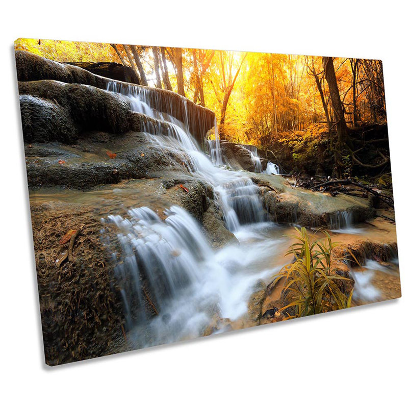 Forest Waterfall Sunset - Wrapped Canvas Print, 91.4cm H x 137.2cm W 