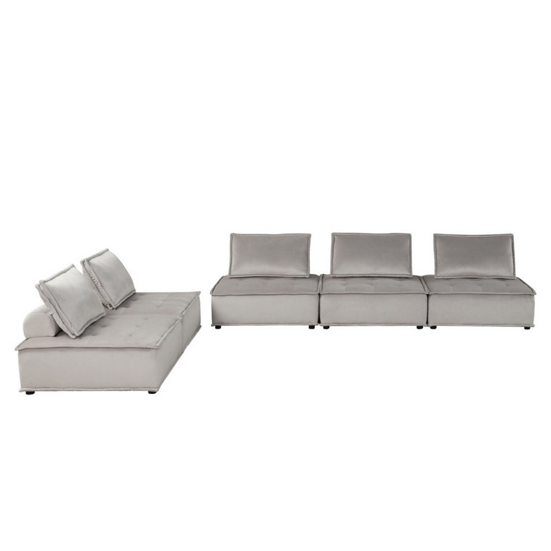 Sebron Upholstered Sectional, Gray Velvet, 29" H x 160" W x 80" D