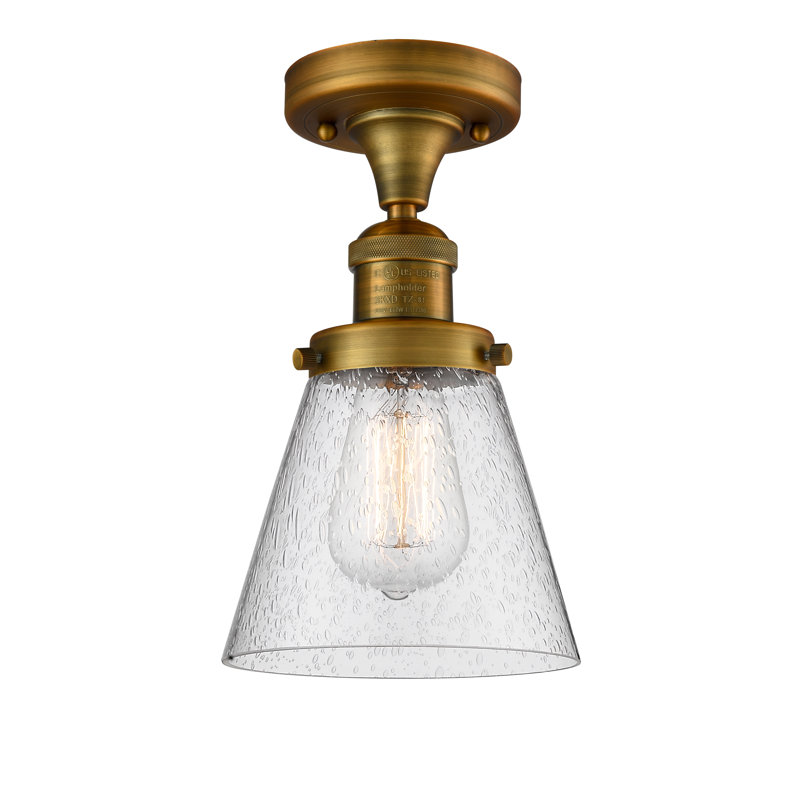 Plafonnier semi-encastré 1 lumière Cone, Ampoule à DEL rétro de 6 watts, Grainé, Laiton brossé
