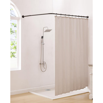 [39 "-68.5"] X [55 "-84.2"] Grande tringle de rideau de douche en coin, réglable en L 90 degrés à angle droit avec tringle à rideau de salle de bain courbée avec 12 crochets et support de plafond