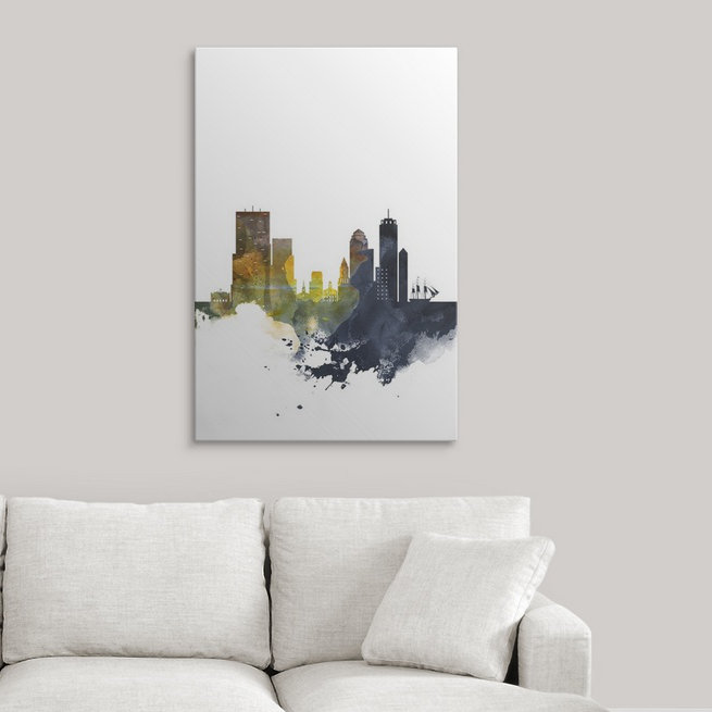 « boston aquarelle cityscape », impression, H 24 po x l 16 po x P 1,5 po, Toile