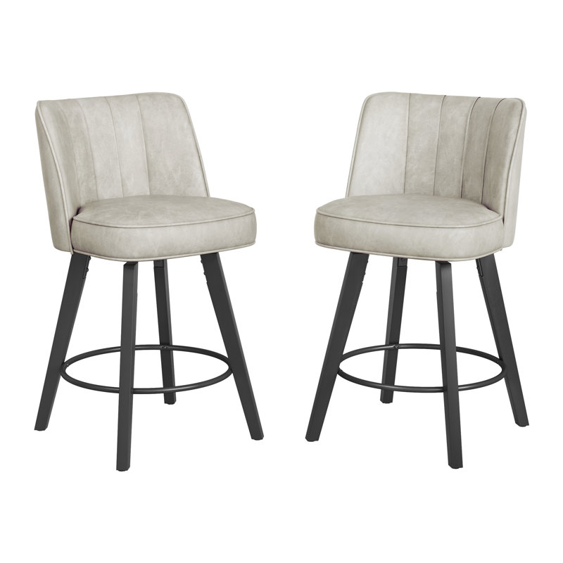 Norflett Solid Wood Swivel Counter Stool , Light Beige Gray Seat/ Black Frame