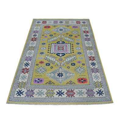 4'0" x 6'4" New Hand Knotted Yellow Wool Rectangle Oriental Rug - 120577773691421FA9F97CFF704738D2