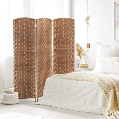 Paravent en tissage naturel. Écran d'intimité de 6 pi avec tissage élégant. Crée des espaces privés. 3 panneaux et charnières portables - naturel. Conception artistique pour le style. Pliant. Idéal pour les petits dortoirs.