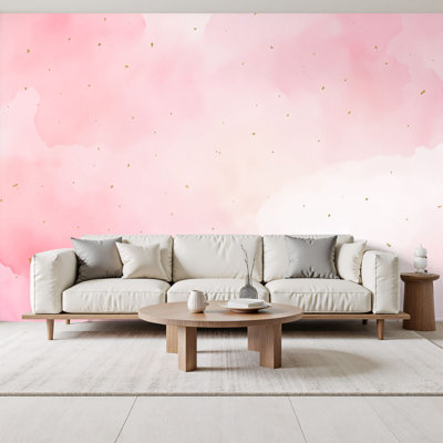 Peel and Stick Wallpaper Pink Watercolor Abstract Soft Blush Gradients Gold Speckle Accents Wall Murals 69"H x 96"W Removable PVC Wall Paper Self-Adhesive Wall Decor for Bedroom Living Room Home Office