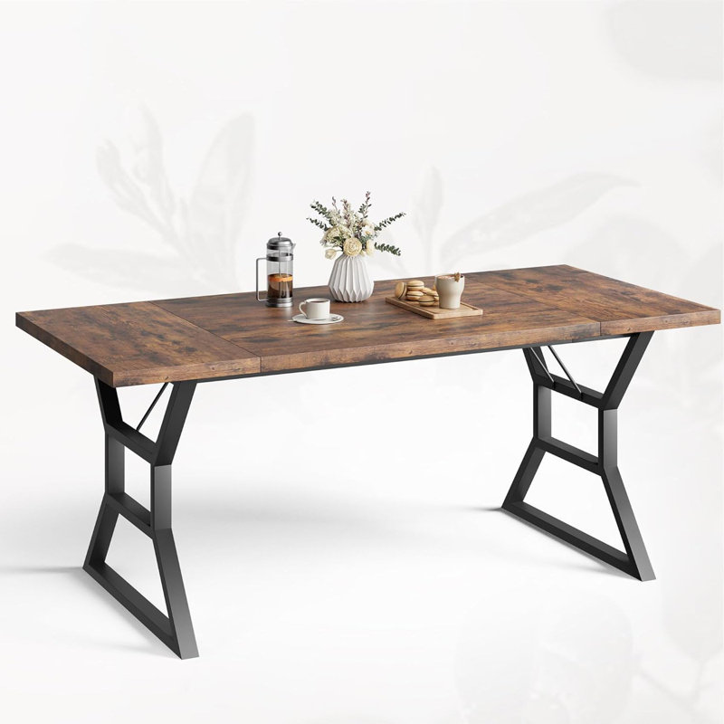 70.9" Large Dining Room Table for 6, with Heavy Duty Metal Legs(Without Chair), Brown