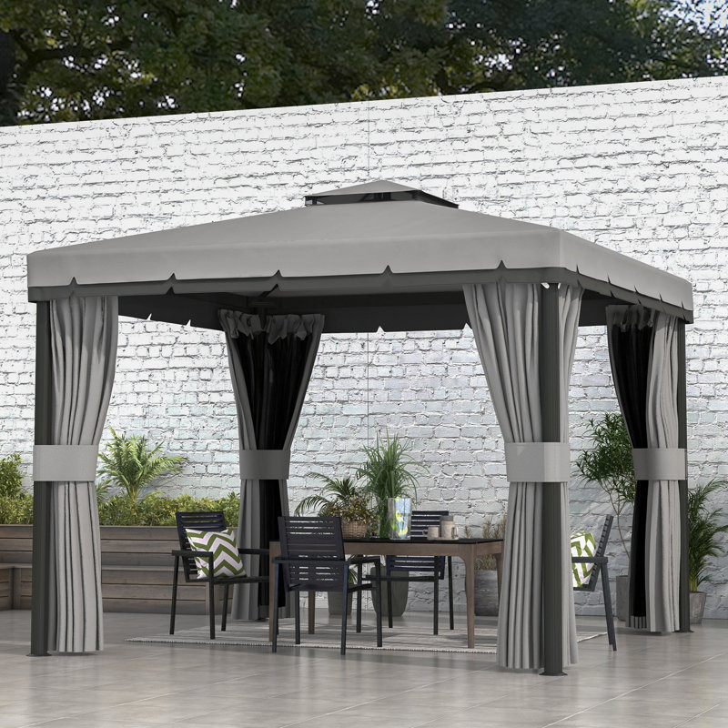 Outsunny 3 x 3(m) Patio Gazebo Canopy with 2 Tier Roof, Light Grey