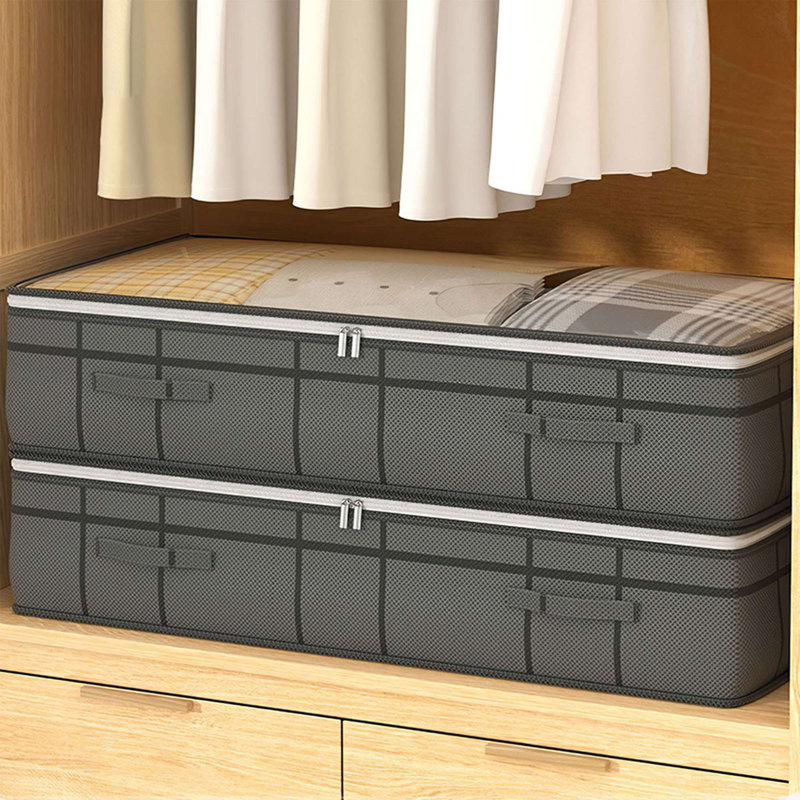 2 Pack 125L Foldable Under Bed Storage Container Bags Non-Woven Closet Organizers Storage Bins with Window and Handles