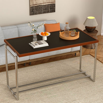 50" Modern Minimalist Coffee Table, Bauhaus-inspired Tubular Metal Frame With Walnut Wood Top