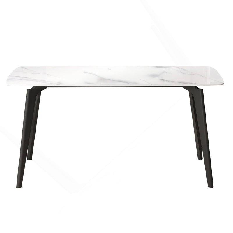 Table de salle à manger 62,99 po en pierre artificielle moderne à bord arrondi et pieds en métal noir pouvant accueillir 6 personnes (table de salle à manger seulement)