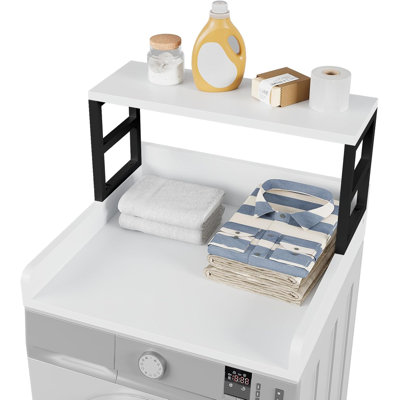 2-Tier Washer Dryer Top Organizer With Metal Frame, Dual Storage & Rustic Wood Finish