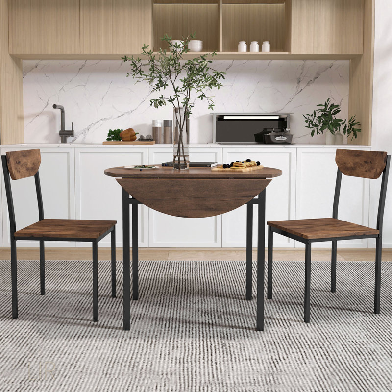 Ensemble de table de salle à manger moderne 3 pièces avec abattant et 2 chaises pour petits espaces