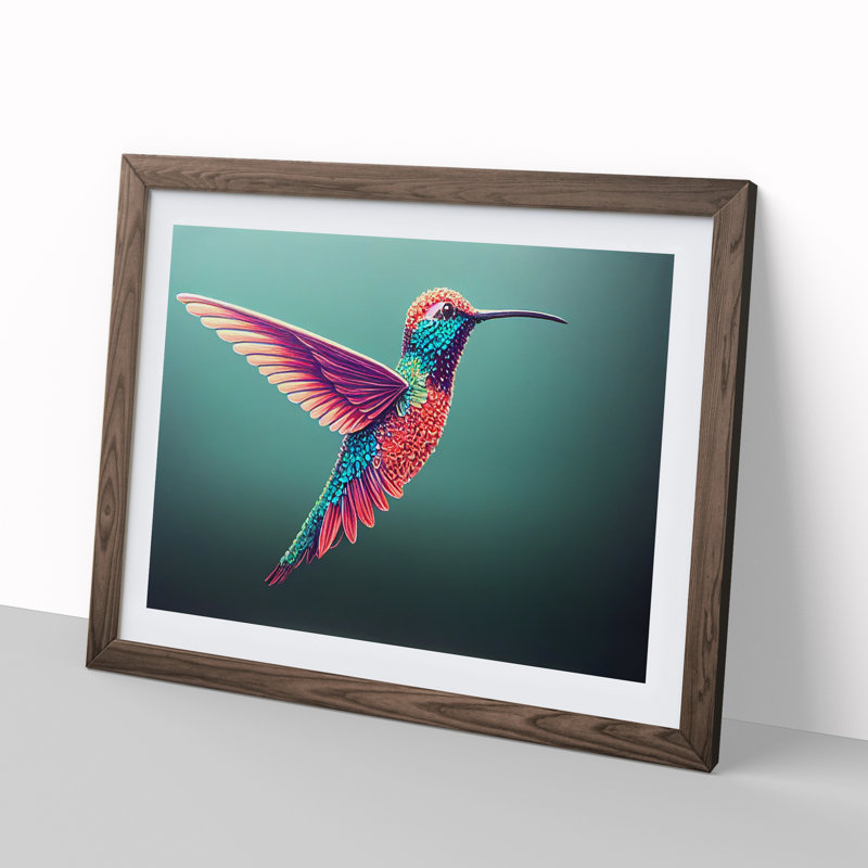 Interesting Hummingbird - Framed Print, 46cm H x 64cm W x 2cm D, Walnut