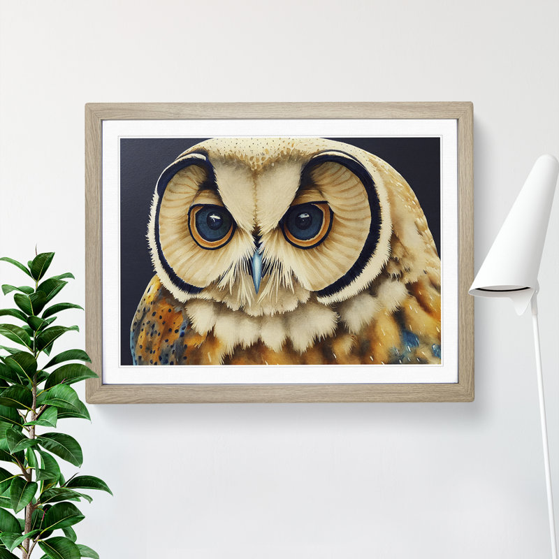 XH1022-6559X Owl Watercolour Vol.1 - Single Picture Frame Print, 25cm H x 34cm W, Grey