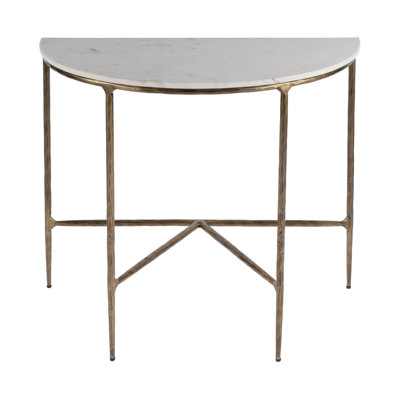 Mariachristina 36.5 in. W Demilune Marble and Iron Console Table
