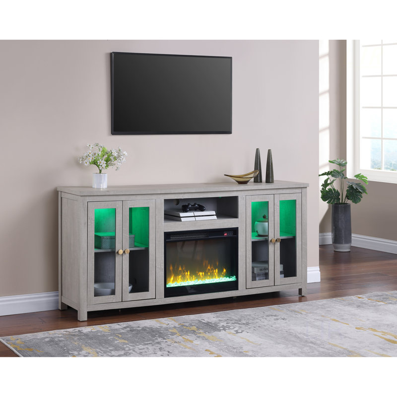 Meuble télé Ellington de 70 po avec chauffeur, éclairage DEL, armoires et tablettes Ellington, Noyer gris