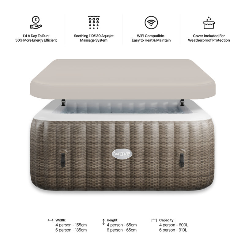 WAVE 3 Person 130 - Jet PVC Square Inflatable Hot Tub, Brown Rattan