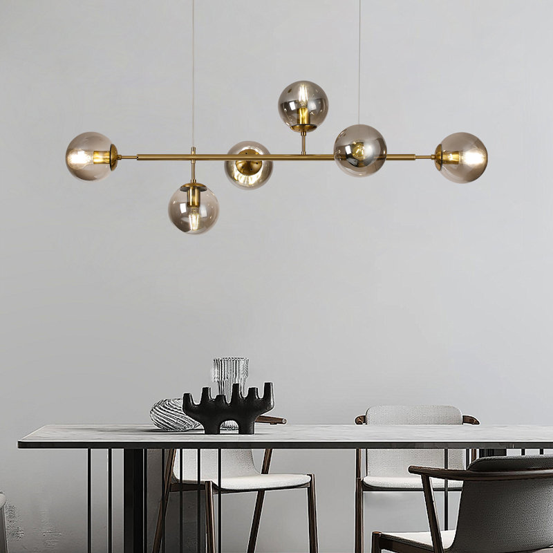 Lustre 6 lumières avec lumière sphérique et branche en métal