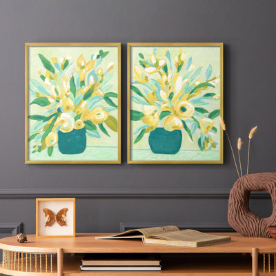 Mint & Sunshine Bouquet I-Premium Framed Print -Ready to Hang - No Nails Required - No Nails Required
