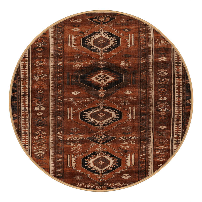 Tapis brun turc lavable à la machine, Rond 3 pi