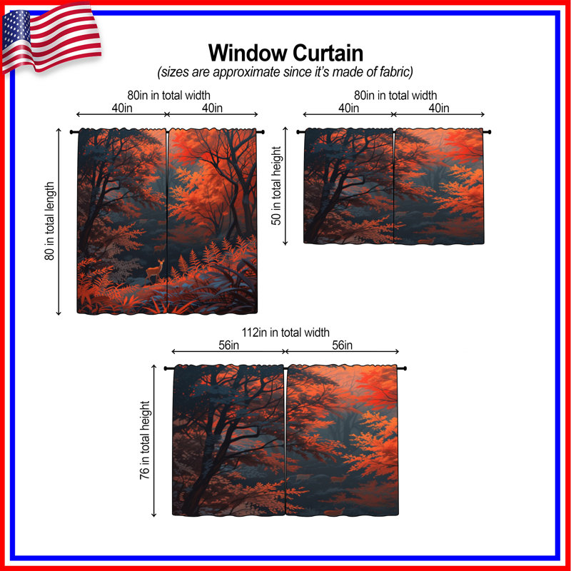 Rideaux de fenêtre Autumn Forest Deer, 20in x 50in - 2 panels, Transparent